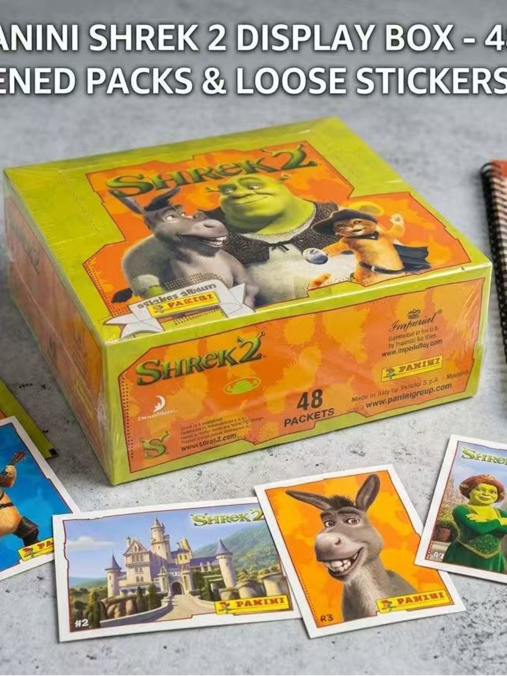 Panini Shrek 2 Bright Yellow Green Sticker Display Box